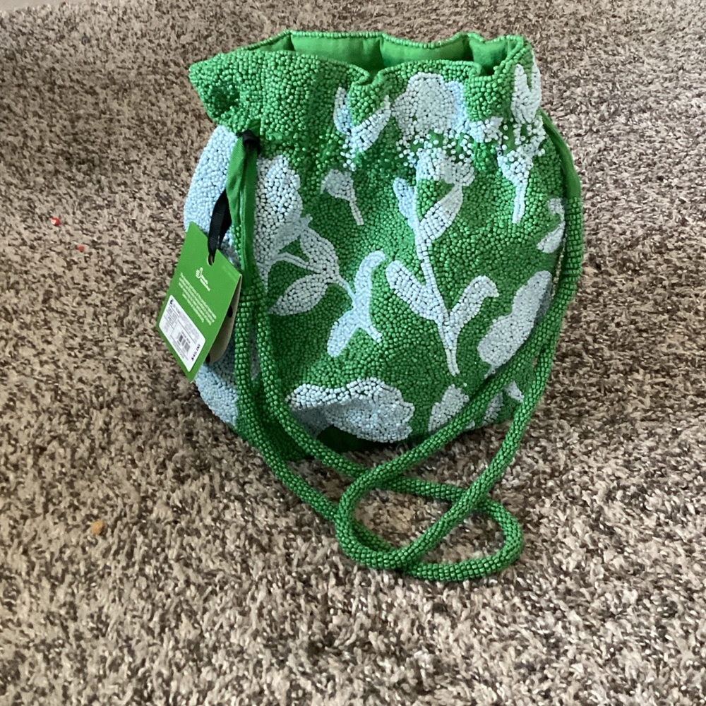 Kate Spade Green Beaded Drawstring Bag
